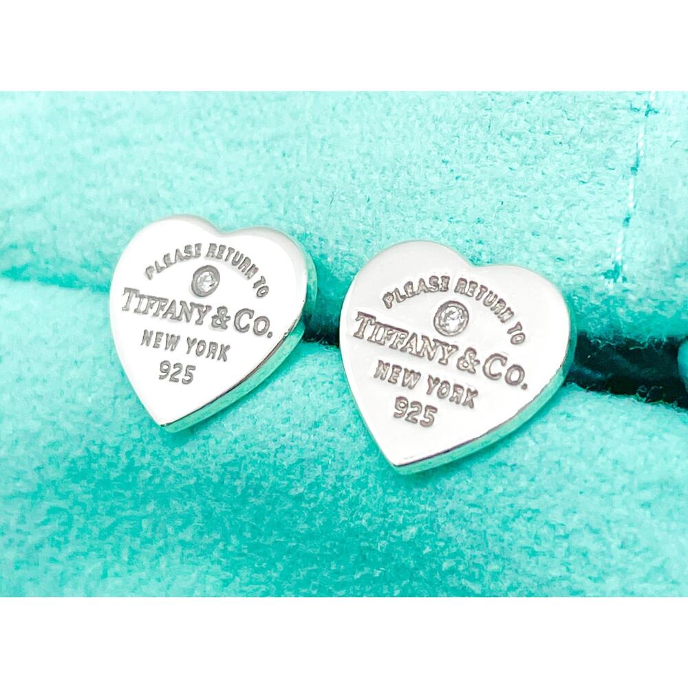 Tiffany & Co. Return to Tiffany Mini Heart Diamond Sterling Silver Stud Earrings - Picture 1 of 14